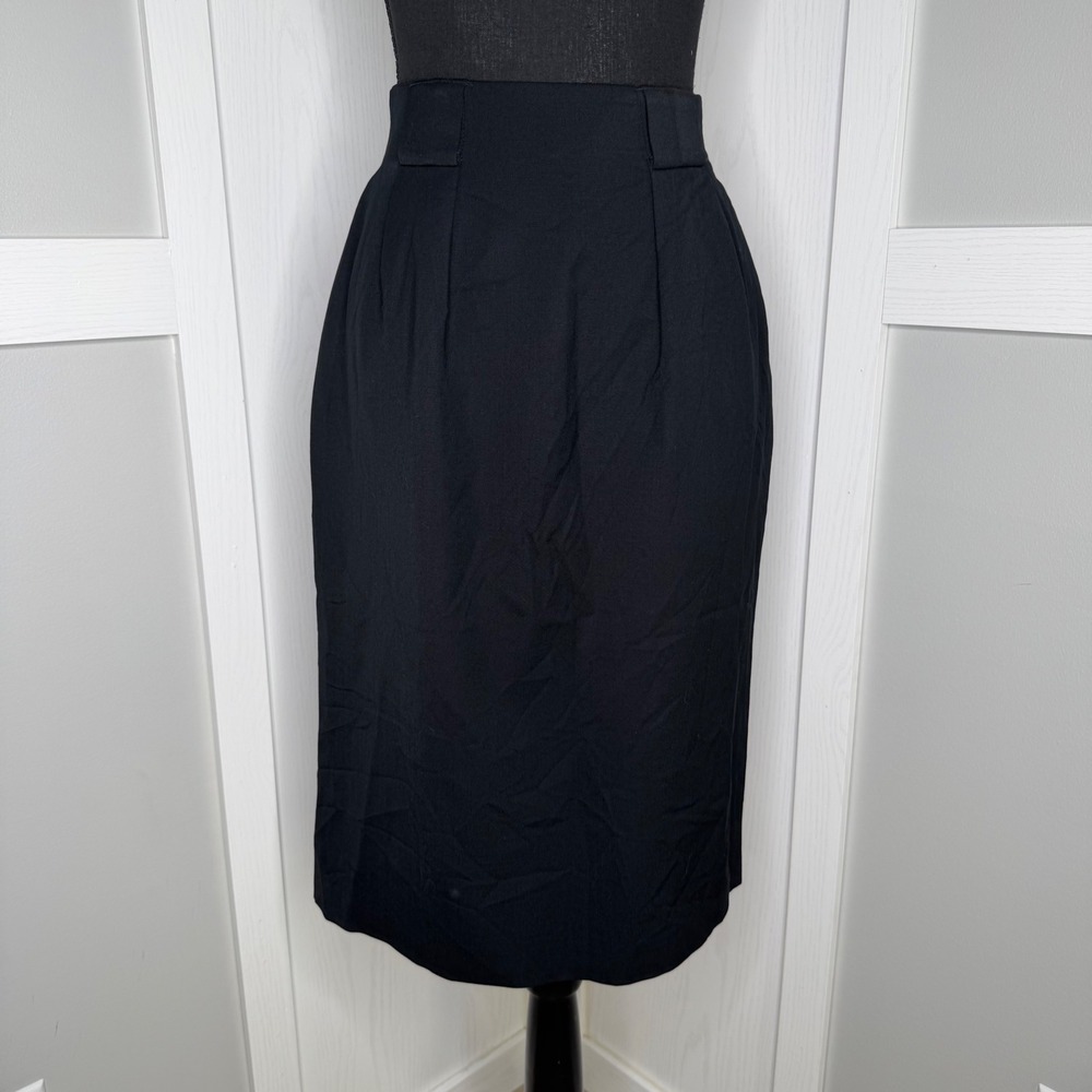 Cortland Collection Pencil Skirt Women 8 Black Vintage 100% Wool Pockets
